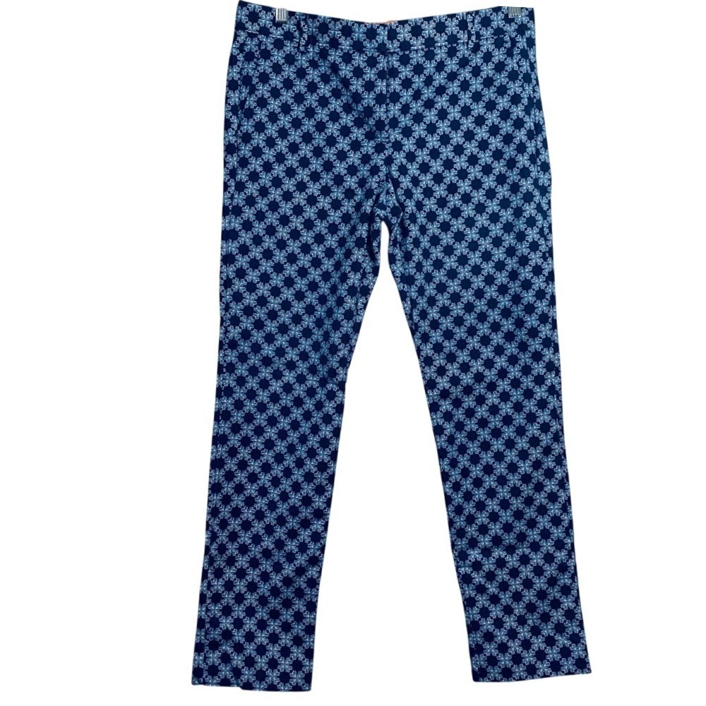 Joe Fresh Womens Navy Blue‎ Geometric Floral Print Slim Ankle Pants Size 6